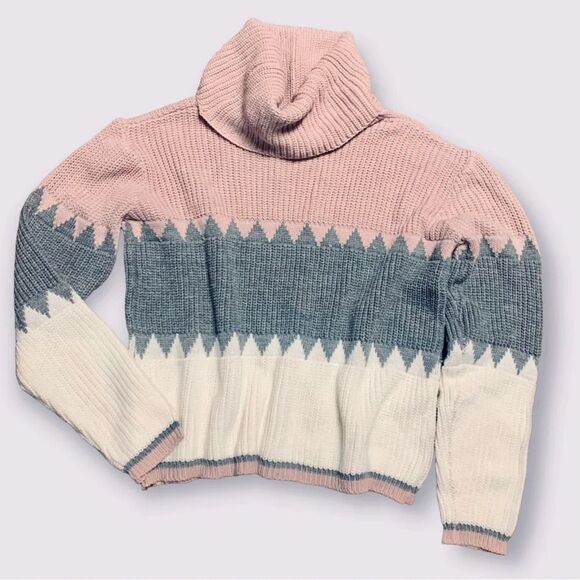Pink Lily Turtleneck Color Block knit Pullover‎ Sweater Medium - Picture 9 of 9